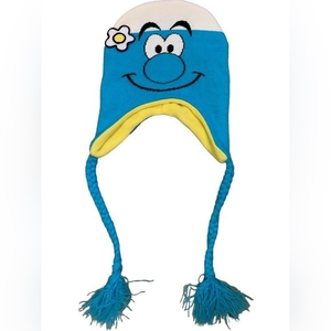 Womens Blue‎ Knit Smurf Peruvian Style Trapper Hat Fleece Lined